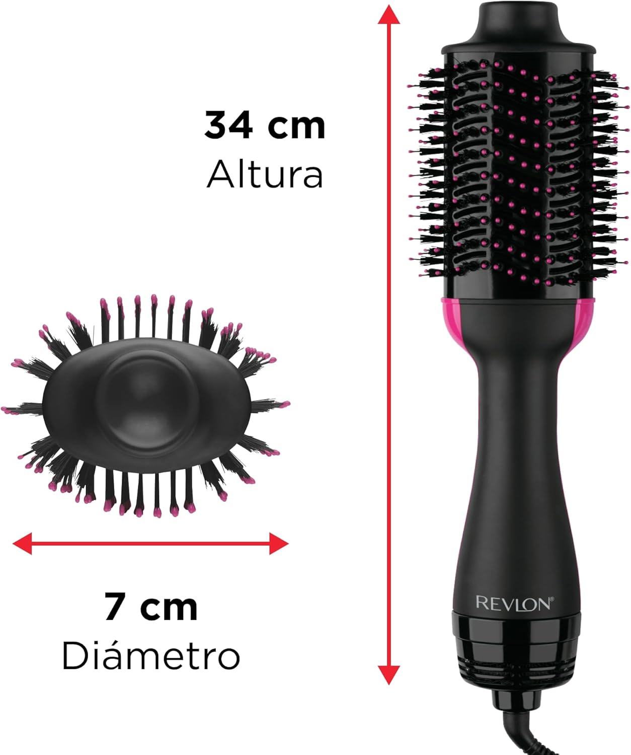 Cepillo Secador y Voluminizador 2 en 1 – 3 Niveles de Calor, 2 Velocidades, Revestimiento Cerámico, Mango Ergonómico – Negro/Rosa - Original